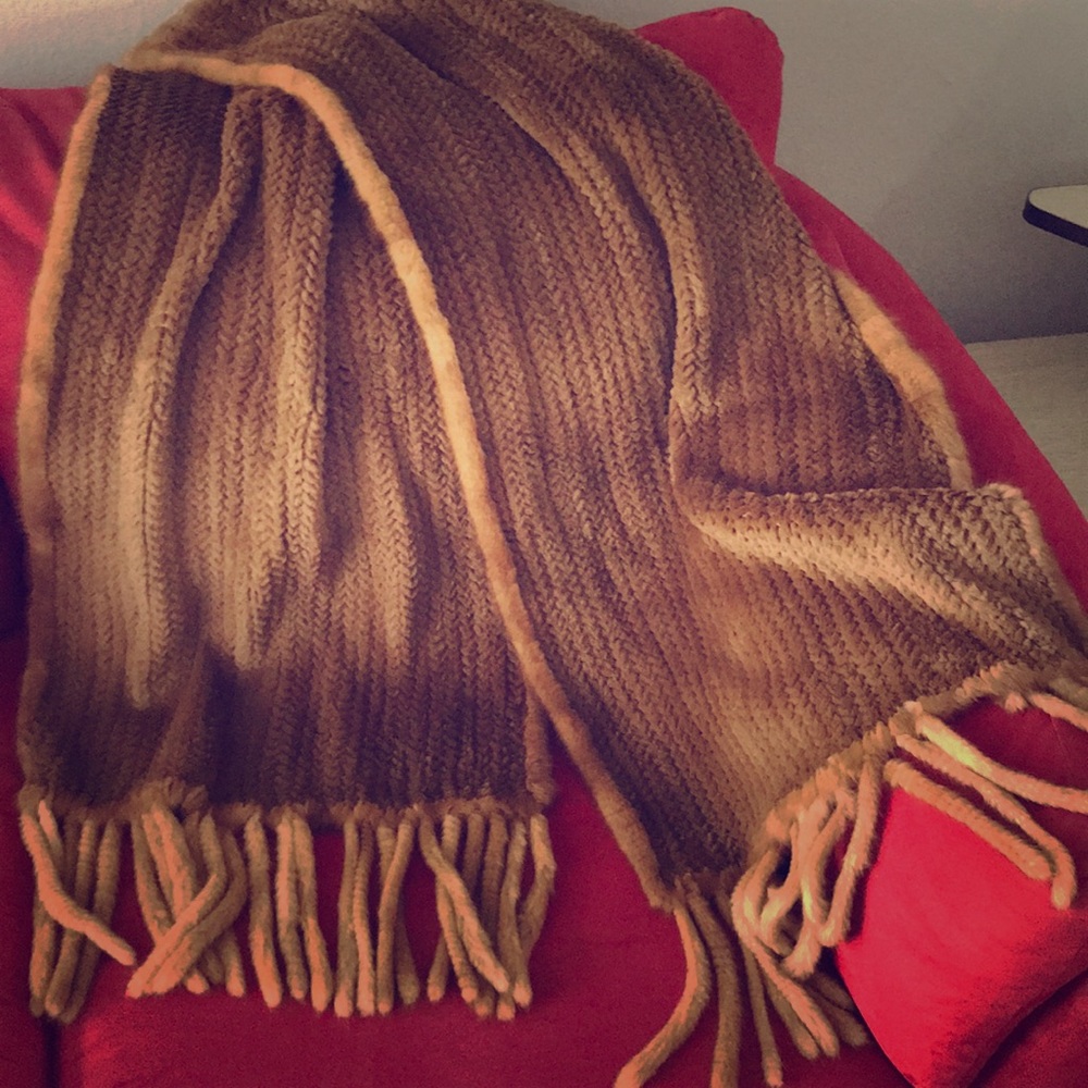 Authentic knitted mink shawl with fringe